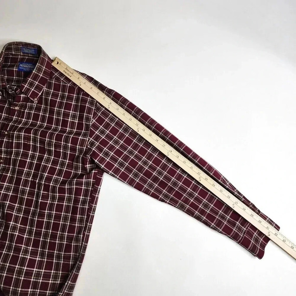 Sir Pendleton Button Shirt 100% Virgin Wool Maroon Plaid Size Large - Picture 4 of 5